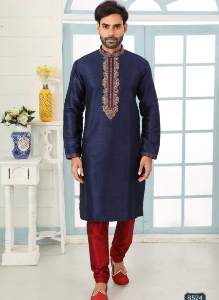 Navy Blue Colour Designer Latest Party And Function Wear Traditional Art Banarasi Silk Kurta Churidar Pajama Redymade Collection 1036-8524